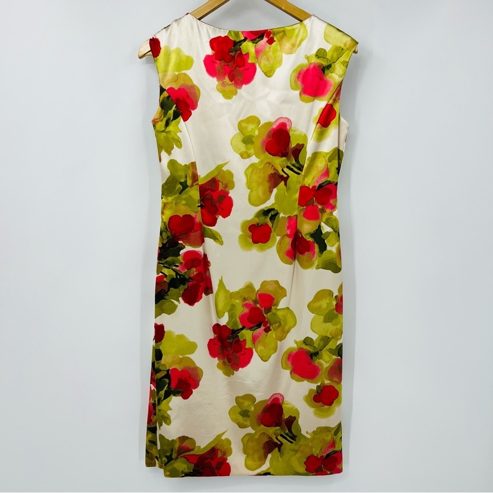 Evan-Picone Floral‎ Satin Sheath Dress Red Green Cream Sleeveless Size 6 - Picture 3 of 7